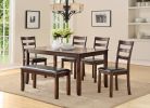 Classic Style 6pcs-Dining Set Rectangle Table 4 Side Chairs And Bench Dining Room Furniture MDF Rubber wood