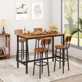 Bar Table Set with 4 Bar stools with backrest, Rustic Brown, 47.24'' L x 23.62'' W x 35.43'' H.