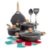 Prairie Signature 12-Piece Cast Aluminum Cookware Set, Charcoal Speckle