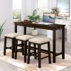 TOPMAX 4 Pieces Counter Height Table with Fabric Padded Stools, Rustic Bar Dining Set with Socket, Brown