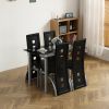 5 Pieces Dining Table Set for 4, Kitchen Room Tempered Glass Dining Table, 4 Chairs, Black, Table legs are silvery