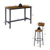 Bar Table Set with 4 Bar stools with backrest, Rustic Brown, 47.24'' L x 23.62'' W x 35.43'' H.