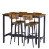 Bar Table Set with 4 Bar stools with backrest, Rustic Brown, 47.24'' L x 23.62'' W x 35.43'' H.