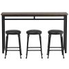 TREXM 4-Piece Kitchen Counter Height Dining Table Set, Industrial Bar Table with 3 Barstools for Dining Room Bistro (Brown)