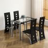 5 Pieces Dining Table Set for 4, Kitchen Room Tempered Glass Dining Table, 4 Chairs, Black, Table legs are silvery