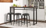 TREXM 4-Piece Kitchen Counter Height Dining Table Set, Industrial Bar Table with 3 Barstools for Dining Room Bistro (Brown)