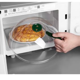 Microwave Oven Round Transparent Cover By Heating Splash-proof Food Vegetable Cover Household Dustproof (Option: PC Green-26x10CM)