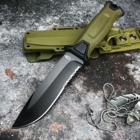 Outdoor Survival Straight Knife Self Defense (Option: Green half tooth)