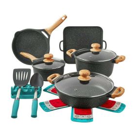 Prairie Signature 14-Piece Cast Aluminum Cookware Set, Linen Speckle (finish: charcoalspeckle)