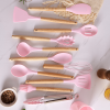 11pcs Wooden Handle Silicone Kitchen Utensils Set Storage Bucket Non-stick Shovel Spoon Cooking Kitchen Utensils 11 Pieces Set Silicone Shovel Spoon