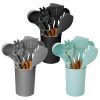 11Pcs Silicone Cooking Utensil Set Heat Resist Wooden Handle Silicone Spatula Turner Ladle Spaghetti Server Tongs