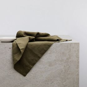 Pure Linen Insulation Placemat Square Wiping Towel Solid Color Napkin Mouth Cloth (Option: Olive Green-34 × 34cm)