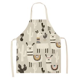 Alpaca Cartoon Cotton Linen Apron Sleeveless Antifouling Kitchen Home Cooking Waist Hanging Neck Kids' Bib (Option: 12-55x68cm)