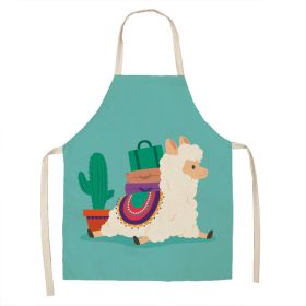 Alpaca Cartoon Cotton Linen Apron Sleeveless Antifouling Kitchen Home Cooking Waist Hanging Neck Kids' Bib (Option: 25-55x68cm)